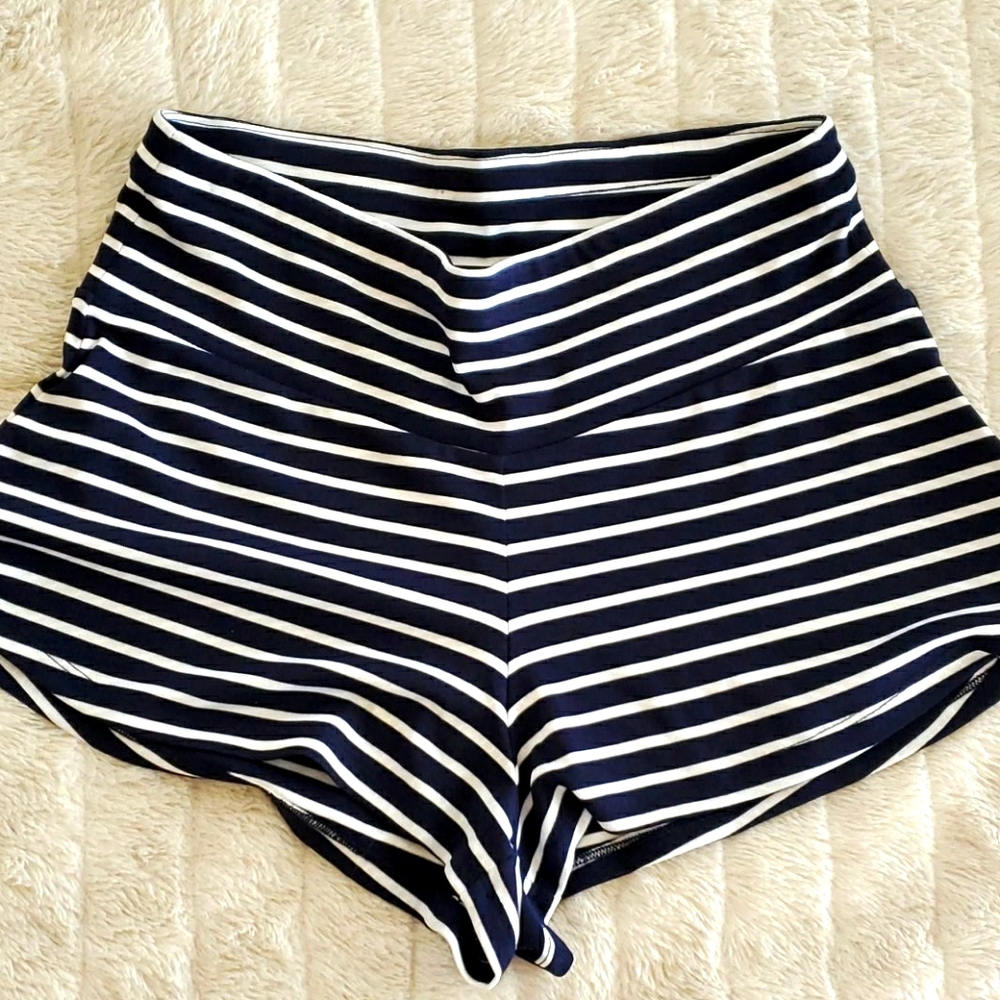 BB Dakota Navy and White Striped High Waist Shorts
